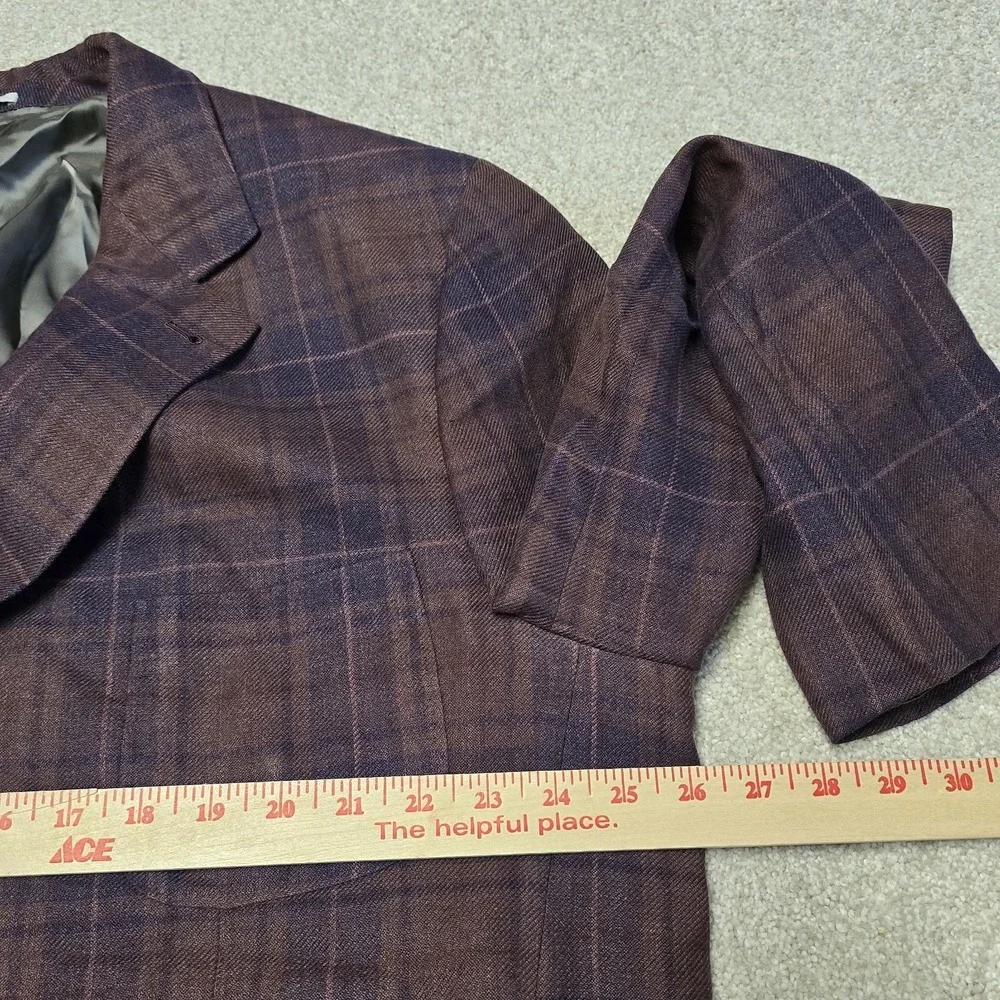 Brunello Cucinelli Sartoria Solomeo Blazer Linen Wool Silk Burgundy Plaid Italy